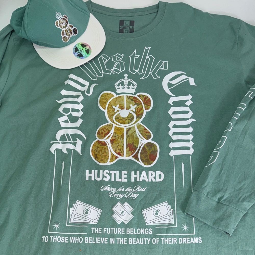 Hustle Hard Green Long Sleeve Tee & hat Sz 3X NWT
